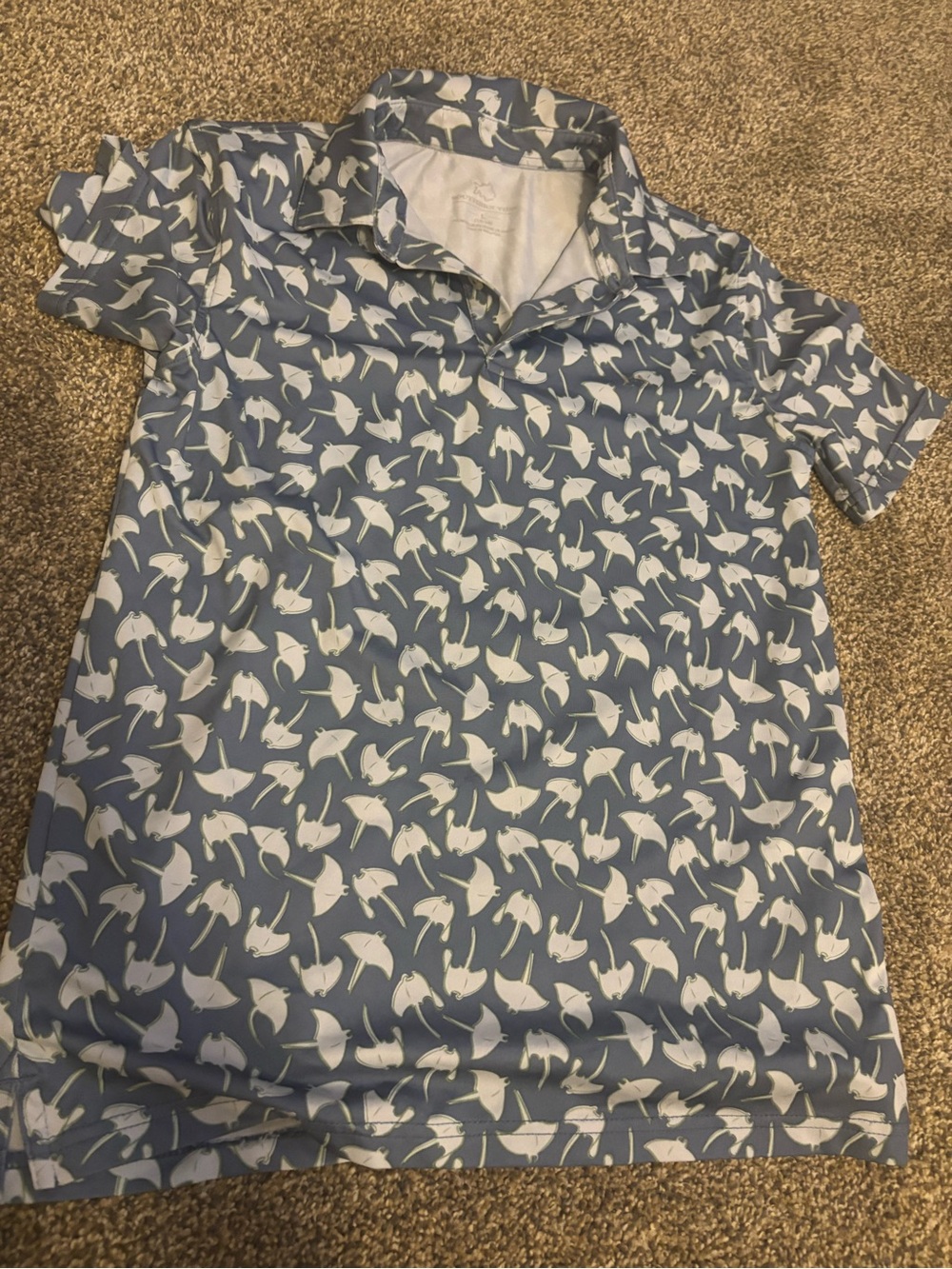 Southern Tide Blue Polo with White Stingray Pattern